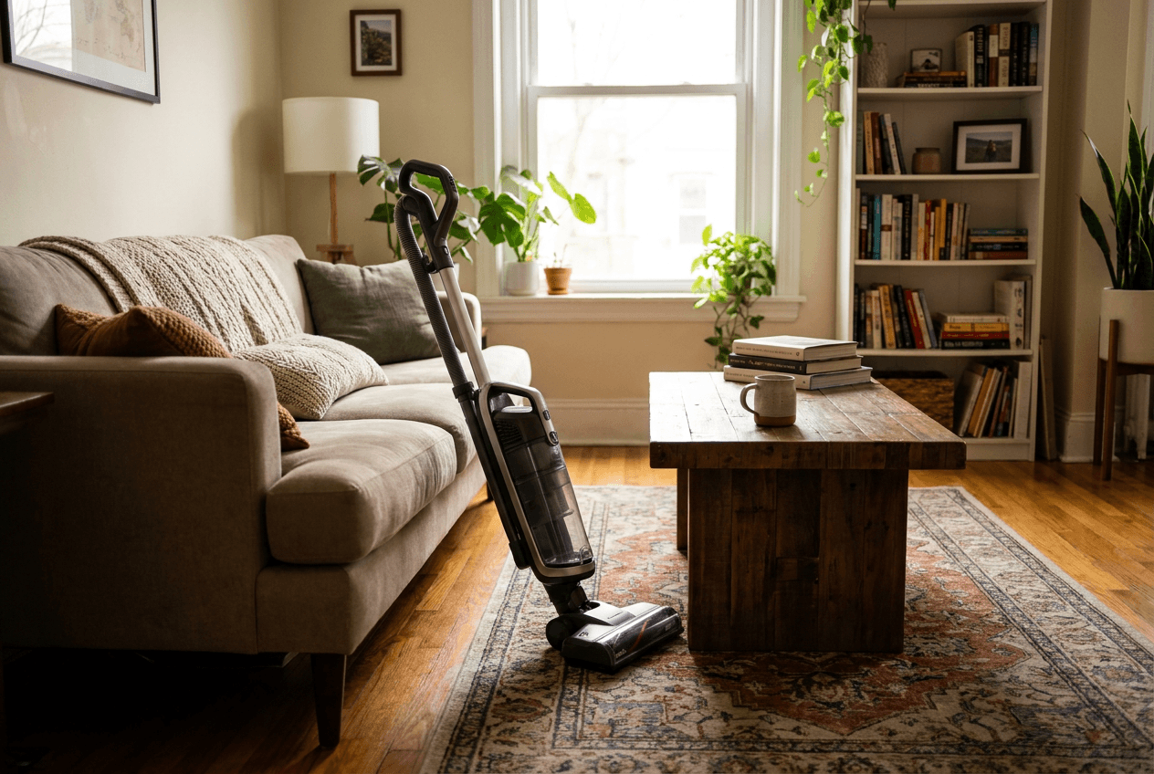 Bright, spotless living room prepared for cleaning service in Orchard Park